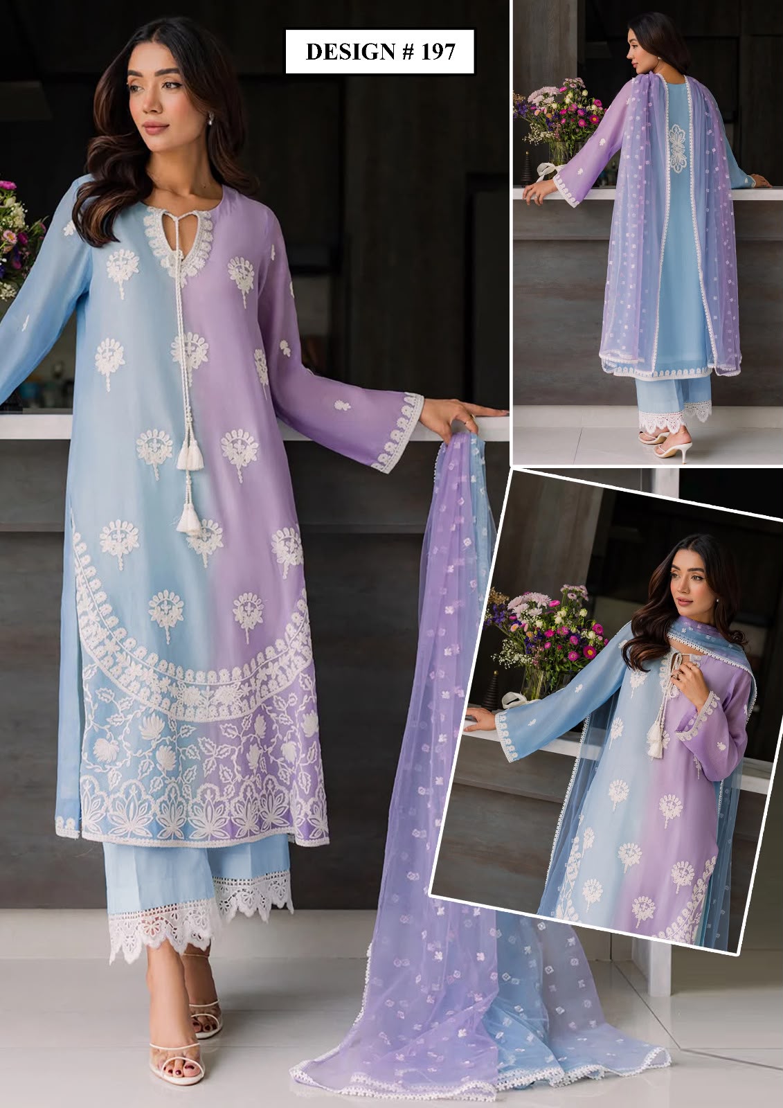 HEER COLLECTION EMBROIDERED DIGITAL CHIFFON 3-PIECE SUIT