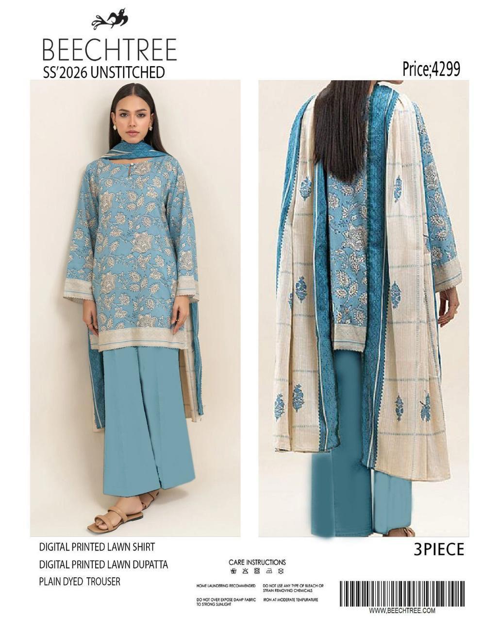 SUMMER LAWN COLLECTION BEECHTREE 3 PIECE UNSTITCHED DIGITAL BEAUTIFUL DIFFERENT PRINTS
