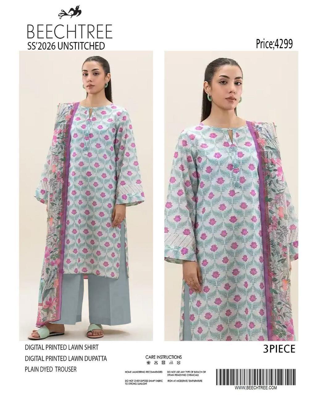 SUMMER LAWN COLLECTION BEECHTREE 3 PIECE UNSTITCHED DIGITAL BEAUTIFUL DIFFERENT PRINTS