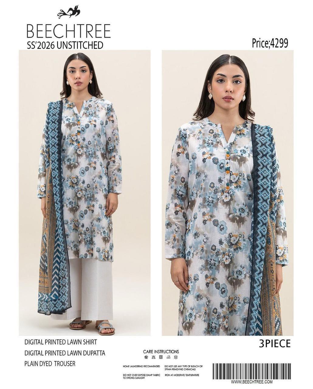 SUMMER LAWN COLLECTION BEECHTREE 3 PIECE UNSTITCHED DIGITAL BEAUTIFUL DIFFERENT PRINTS