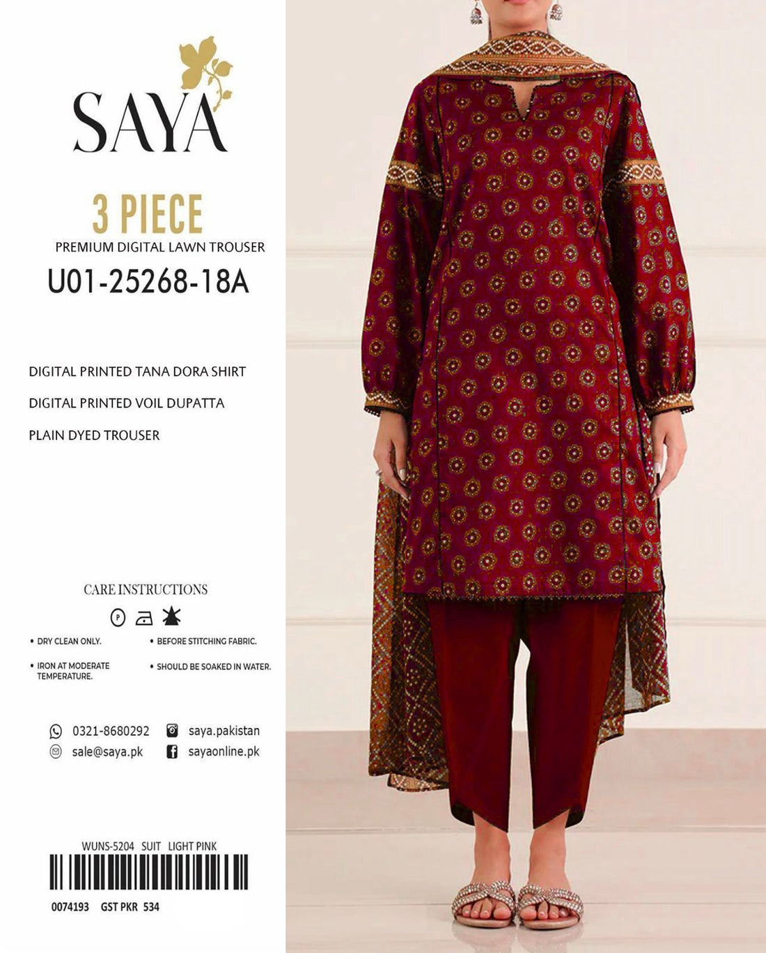 SUMMER LAWN COLLECTION SAYA BRAND UNSTITCHED 3 PIECE