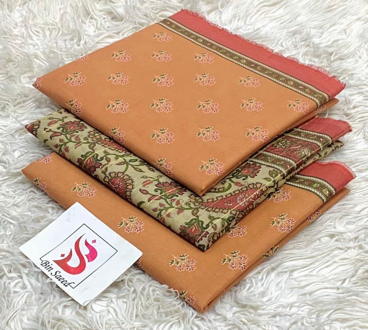 SUMMER LAWN COLLECTION  BIN SAEED BRAND UNSTITCHED BEAUTIFUL DIFFERENT PRINTED 3 PIECE