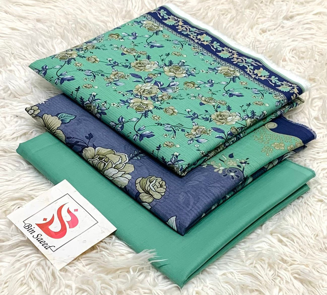 SUMMER LAWN COLLECTION  BIN SAEED BRAND UNSTITCHED BEAUTIFUL DIFFERENT PRINTED 3 PIECE