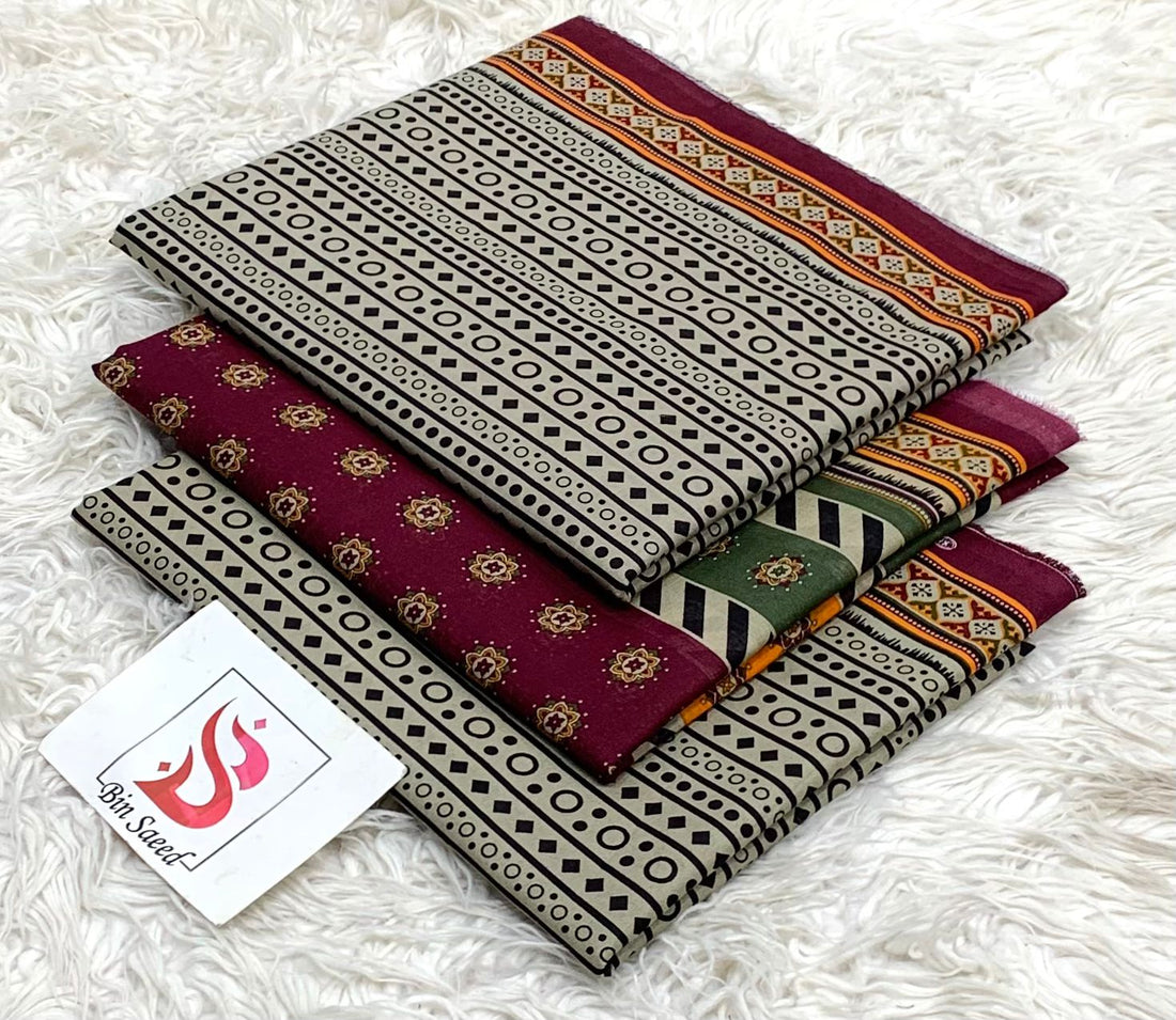 SUMMER LAWN COLLECTION  BIN SAEED BRAND UNSTITCHED BEAUTIFUL DIFFERENT PRINTED 3 PIECE