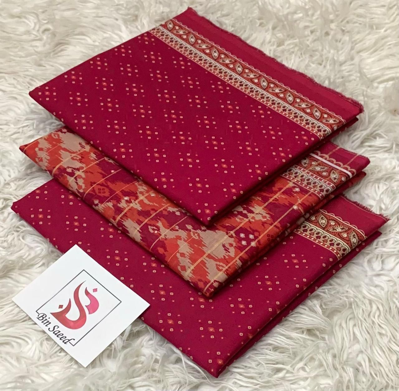 SUMMER LAWN COLLECTION  BIN SAEED BRAND UNSTITCHED BEAUTIFUL DIFFERENT PRINTED 3 PIECE