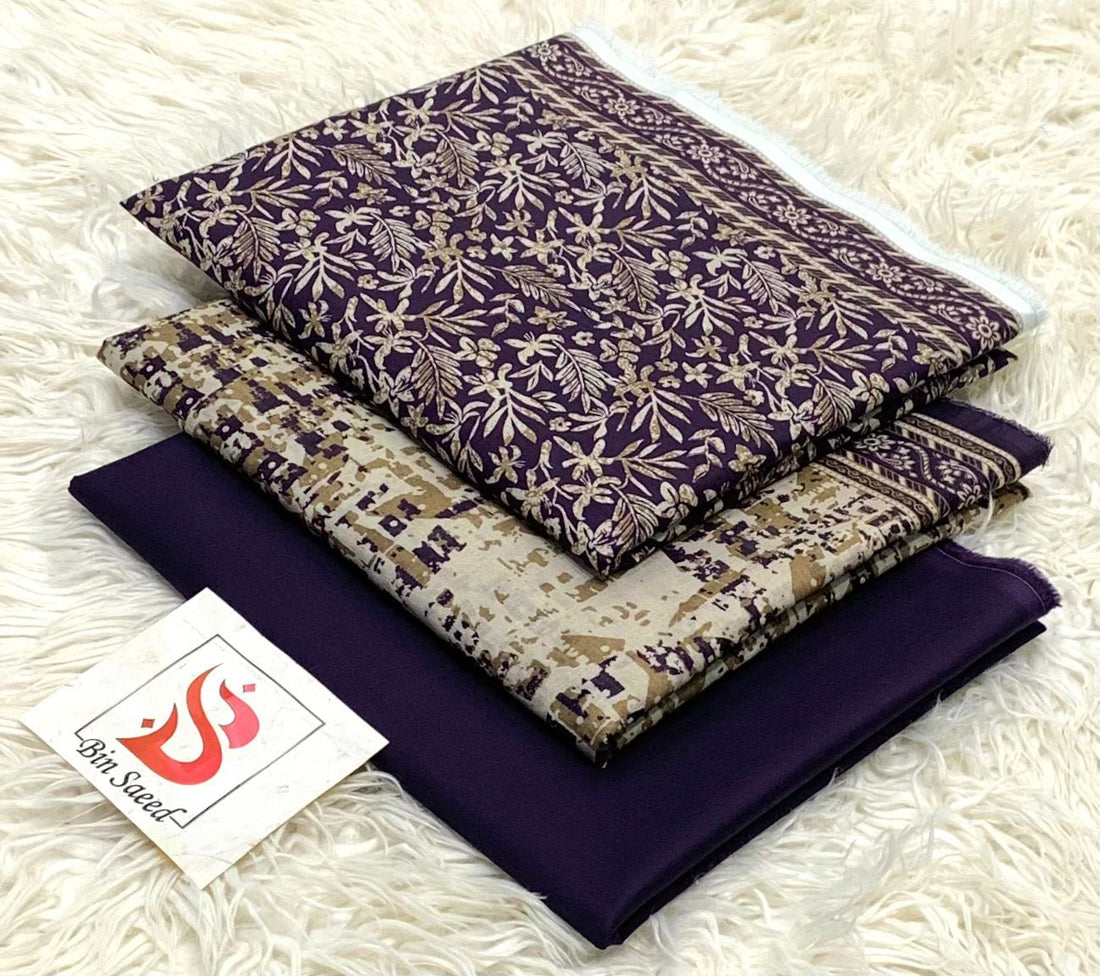 SUMMER LAWN COLLECTION  BIN SAEED BRAND UNSTITCHED BEAUTIFUL DIFFERENT PRINTED 3 PIECE