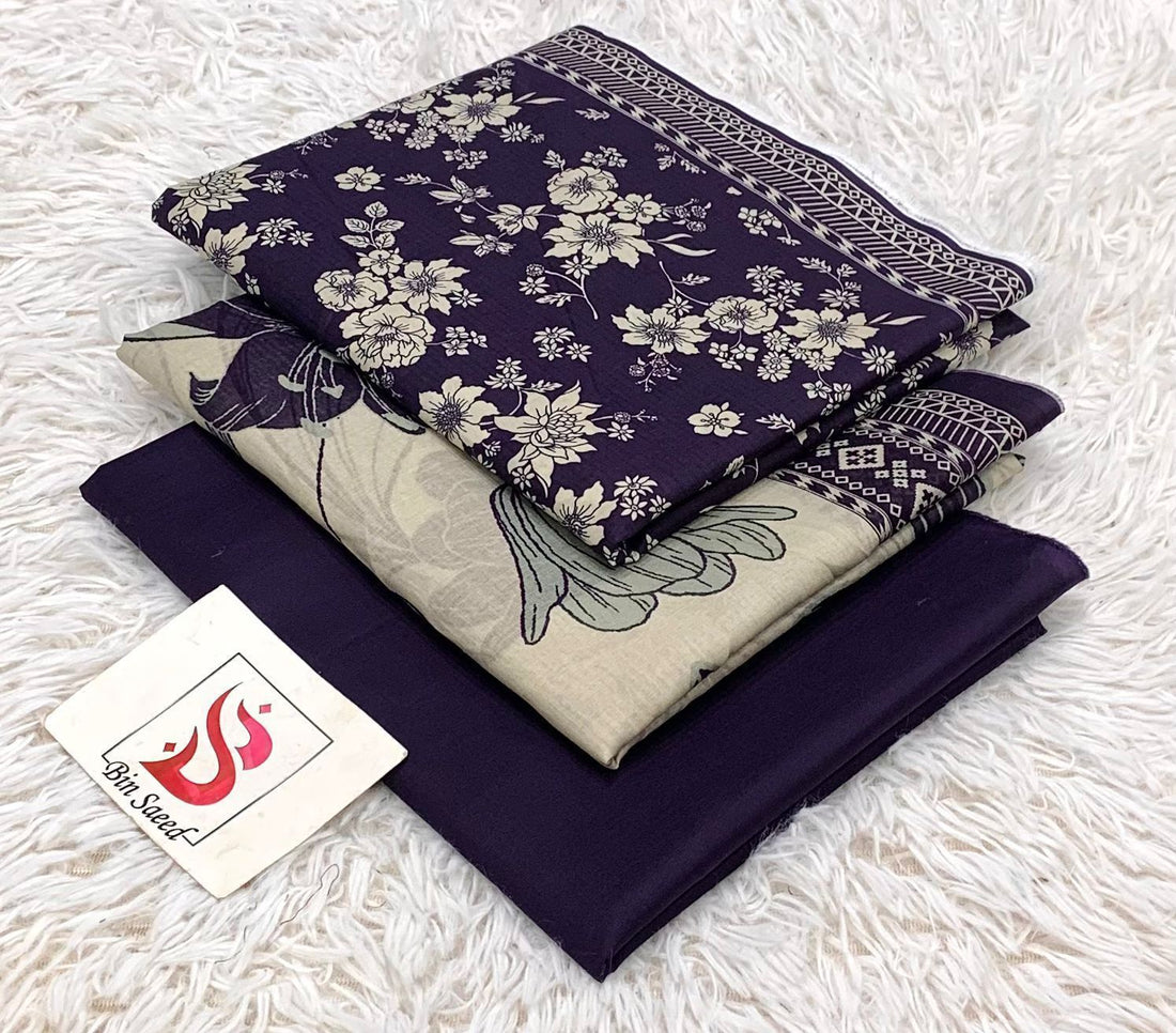 SUMMER LAWN COLLECTION  BIN SAEED BRAND UNSTITCHED BEAUTIFUL DIFFERENT PRINTED 3 PIECE