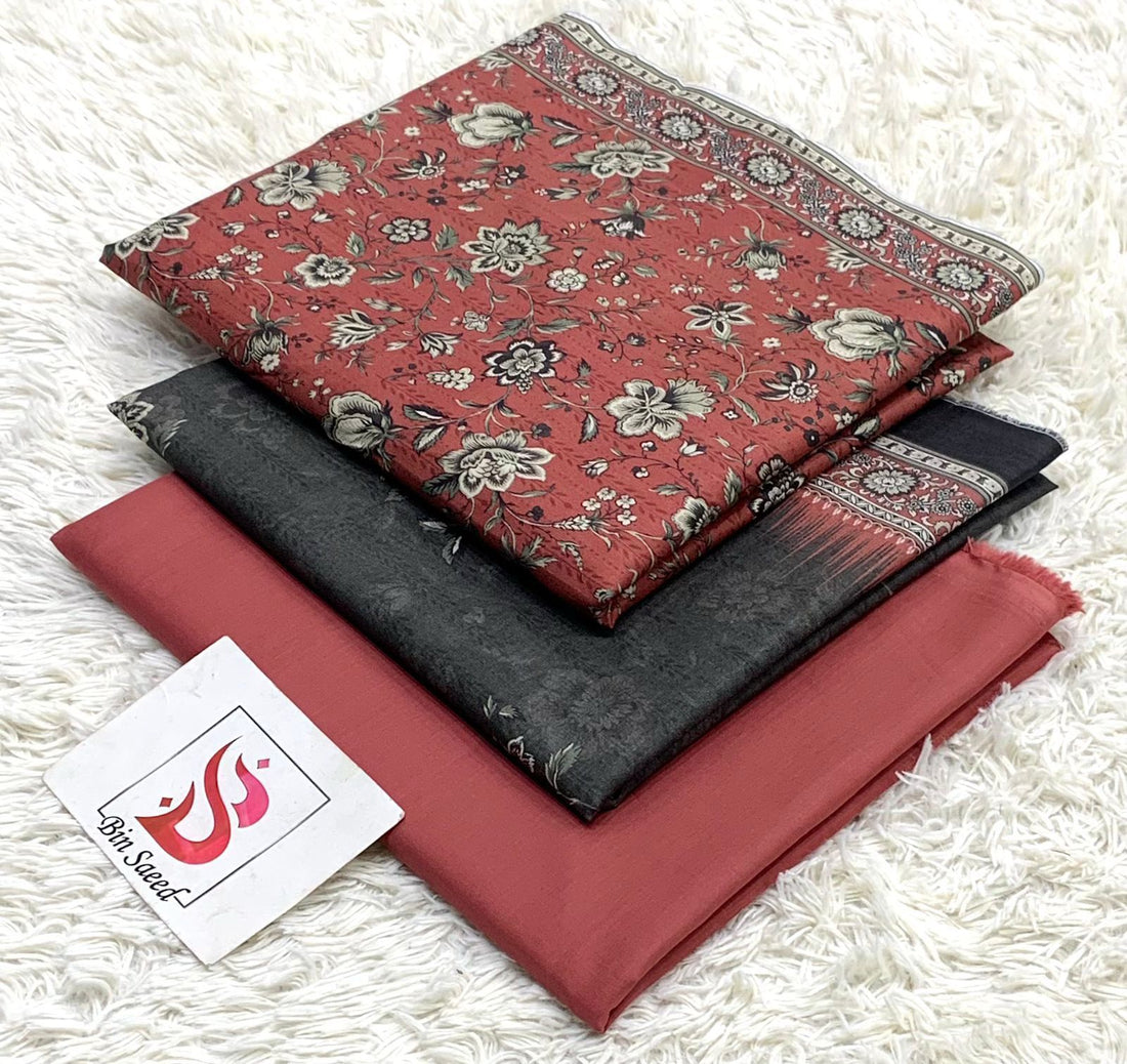 SUMMER LAWN COLLECTION  BIN SAEED BRAND UNSTITCHED BEAUTIFUL DIFFERENT PRINTED 3 PIECE