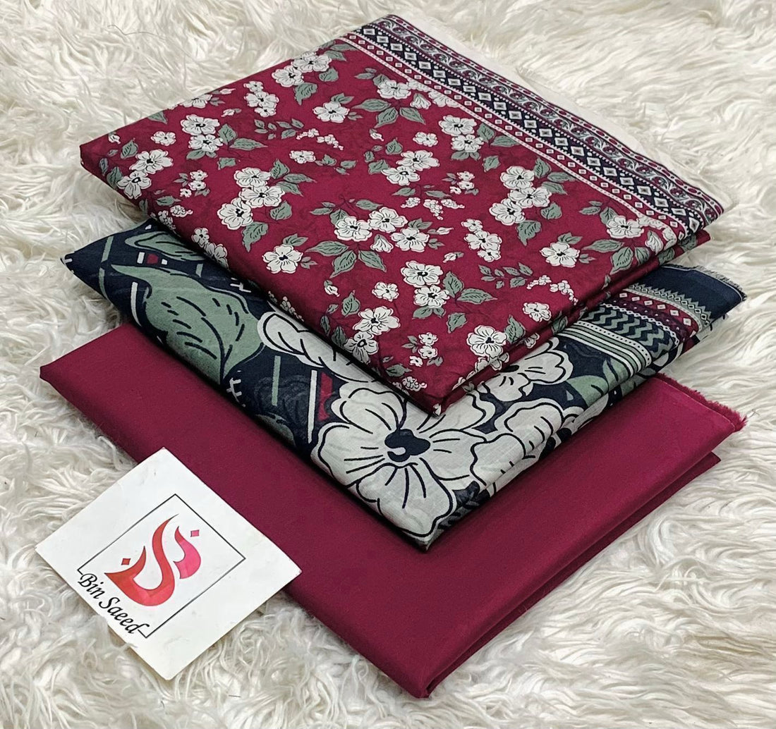 SUMMER LAWN COLLECTION  BIN SAEED BRAND UNSTITCHED BEAUTIFUL DIFFERENT PRINTED 3 PIECE