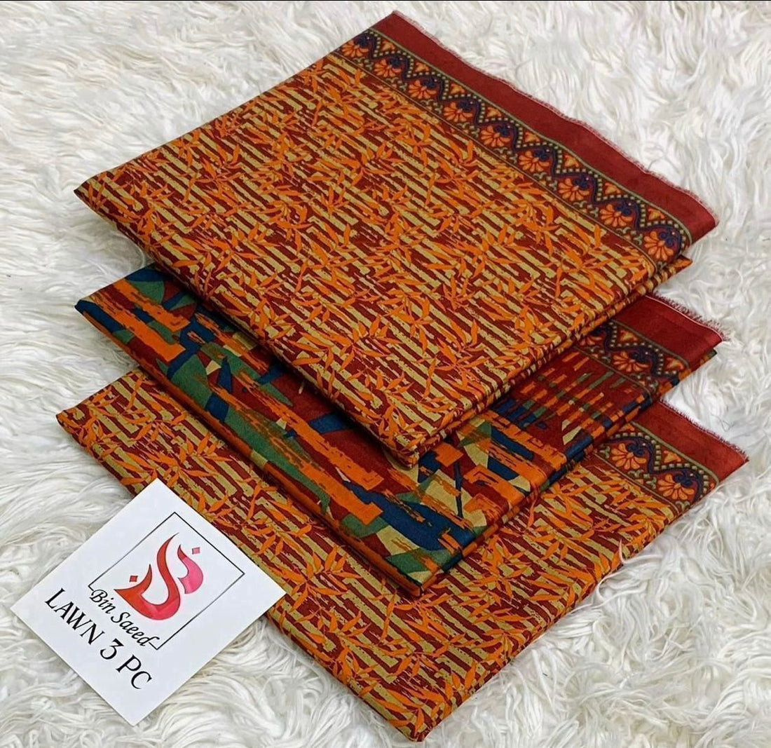 SUMMER LAWN COLLECTION  BIN SAEED BRAND UNSTITCHED BEAUTIFUL DIFFERENT PRINTED 3 PIECE
