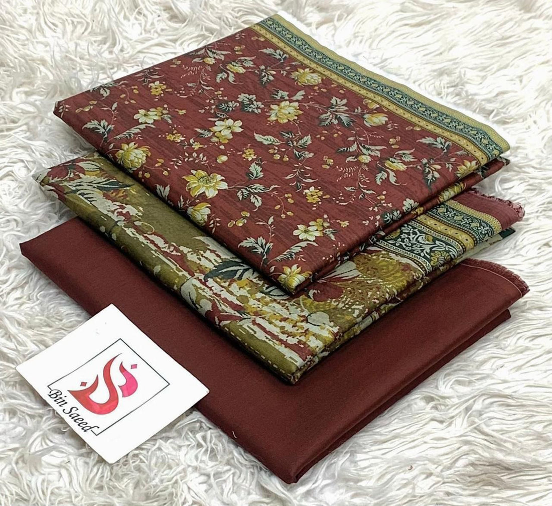 SUMMER LAWN COLLECTION  BIN SAEED BRAND UNSTITCHED BEAUTIFUL DIFFERENT PRINTED 3 PIECE