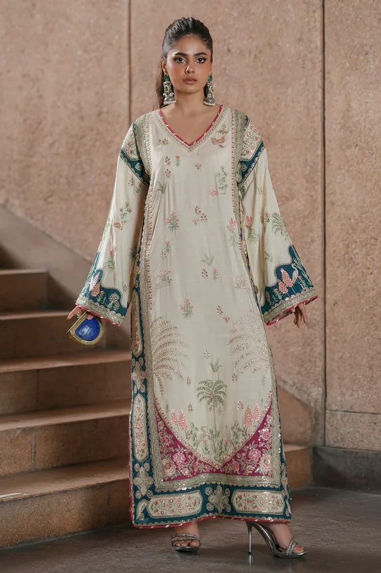 Ethnic Inspired – Heavy Embroidered Silk Kaftan (2-Piece Unstitched)