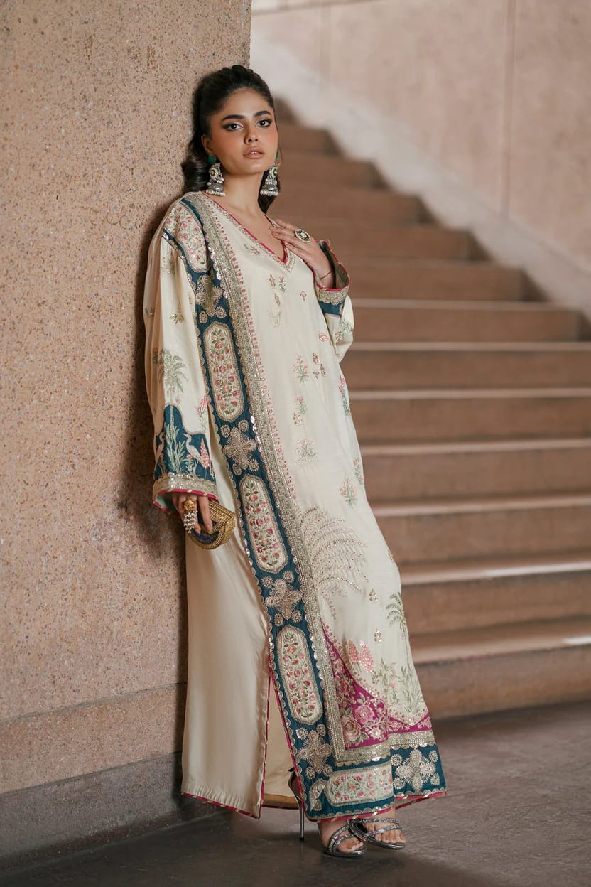 Ethnic Inspired – Heavy Embroidered Silk Kaftan (2-Piece Unstitched)
